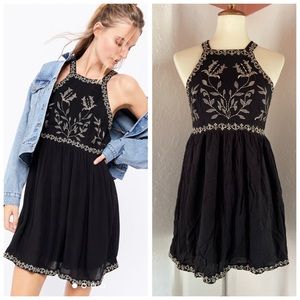 Urban Outfitters Westerly Black Embroidered Mini Dress Sz M
